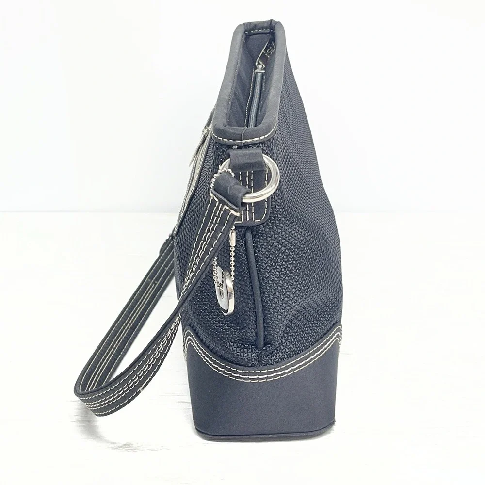 The Sak Black Woven Small Textured White Stitching Shoulder Bag Adjustable Strap